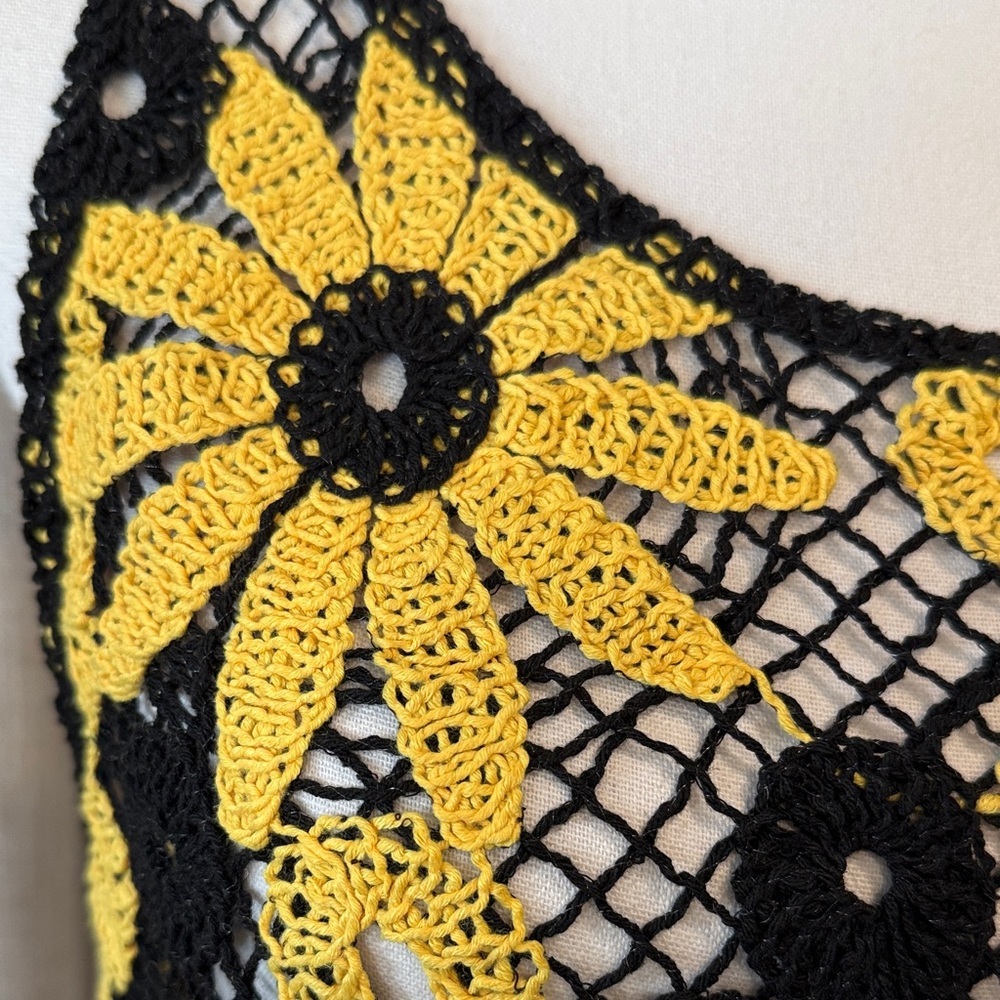Floral Crochet Crop Top in Black and Yellow - Picture 3 of 14